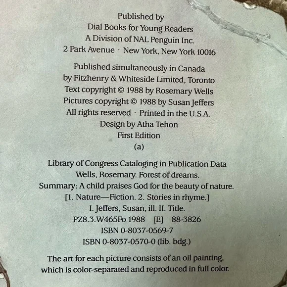 Forest of Dreams FIRST edition with DJ 1988 by Rosemary Wells and Susan Jeffers - Picture 4 of 14